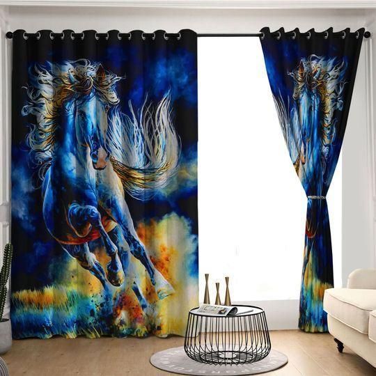 Horse Feeling Free Cloudy Sky Printed Window Curtain