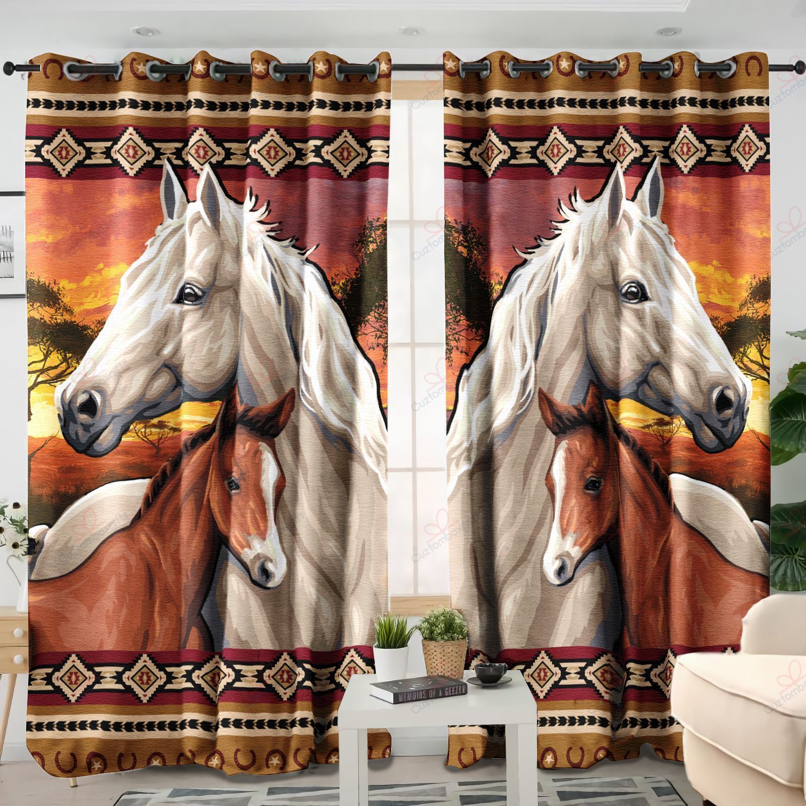 Horse Mom Art Printed Window Curtain Home Decor