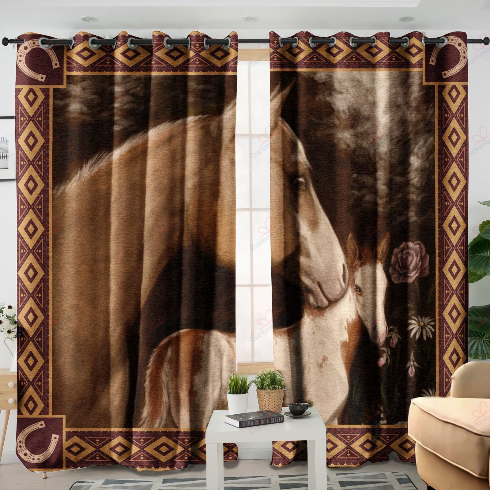Horse Mom Baby Printed Window Curtain Home Decor