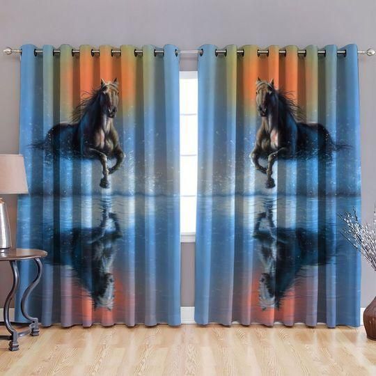 Horse Running Through Water Printed Window Curtain Home Decor