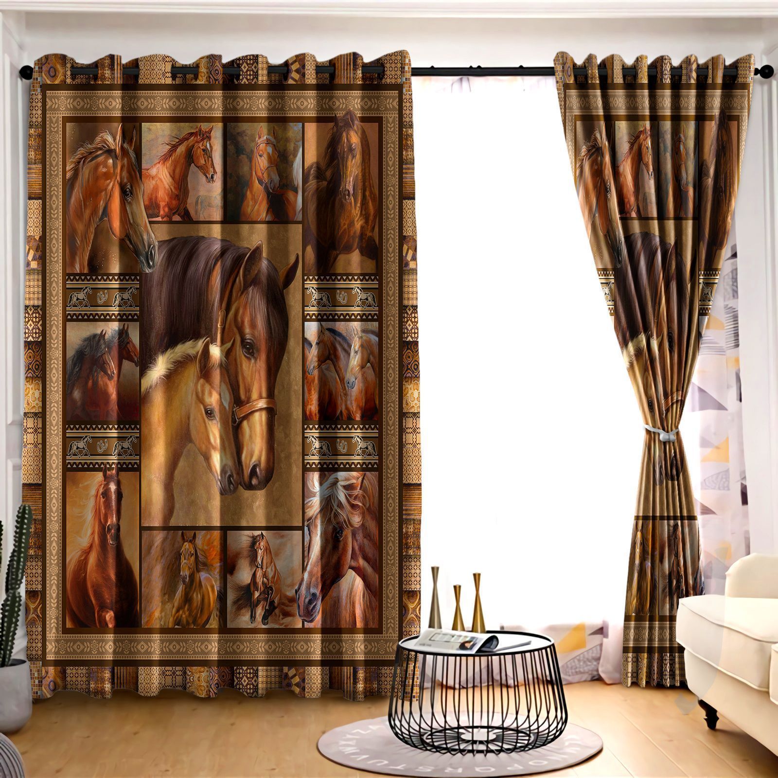 Horse Wild And Free World Printed Window Curtain