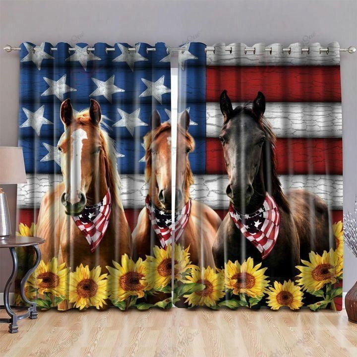 Horse With Usa Flag Bib Printed Window Curtain Home Decor