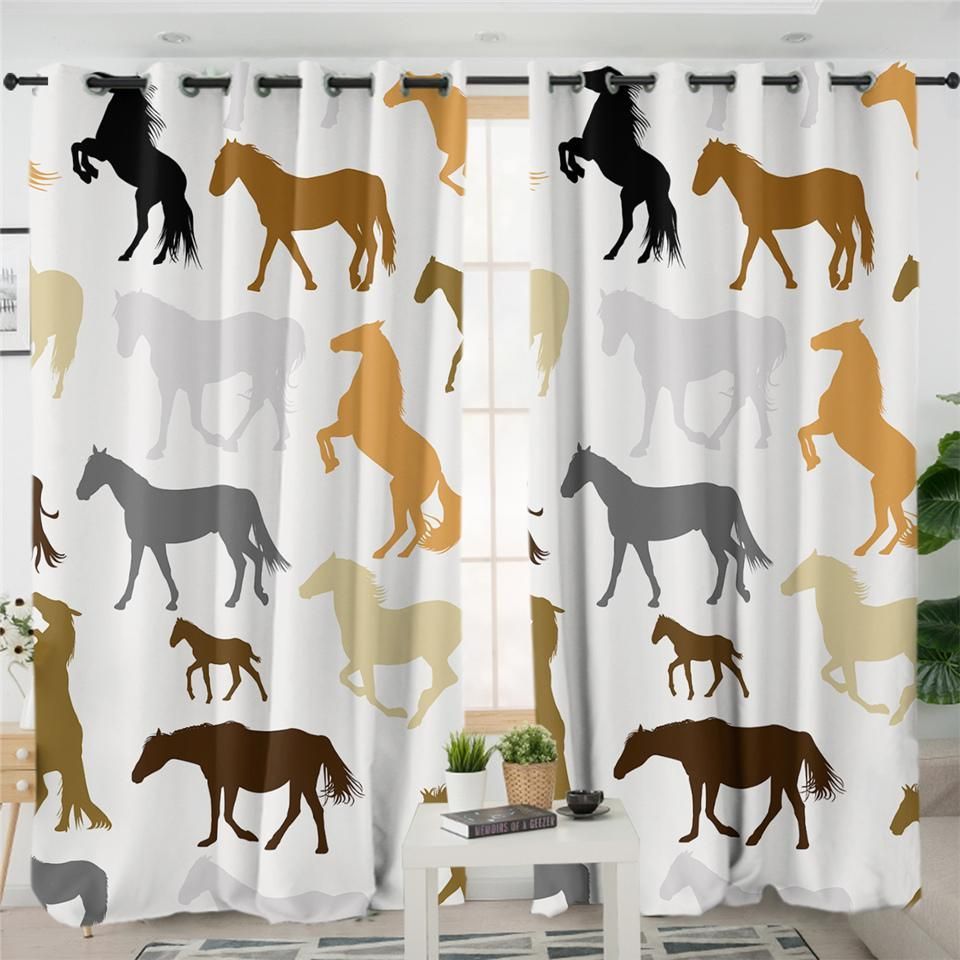 Horses Printed Window Curtains Home Decor