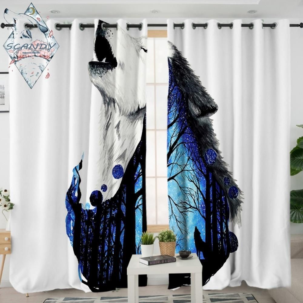 Howling Wolf Native American Design Printed Window Curtains Home Decor