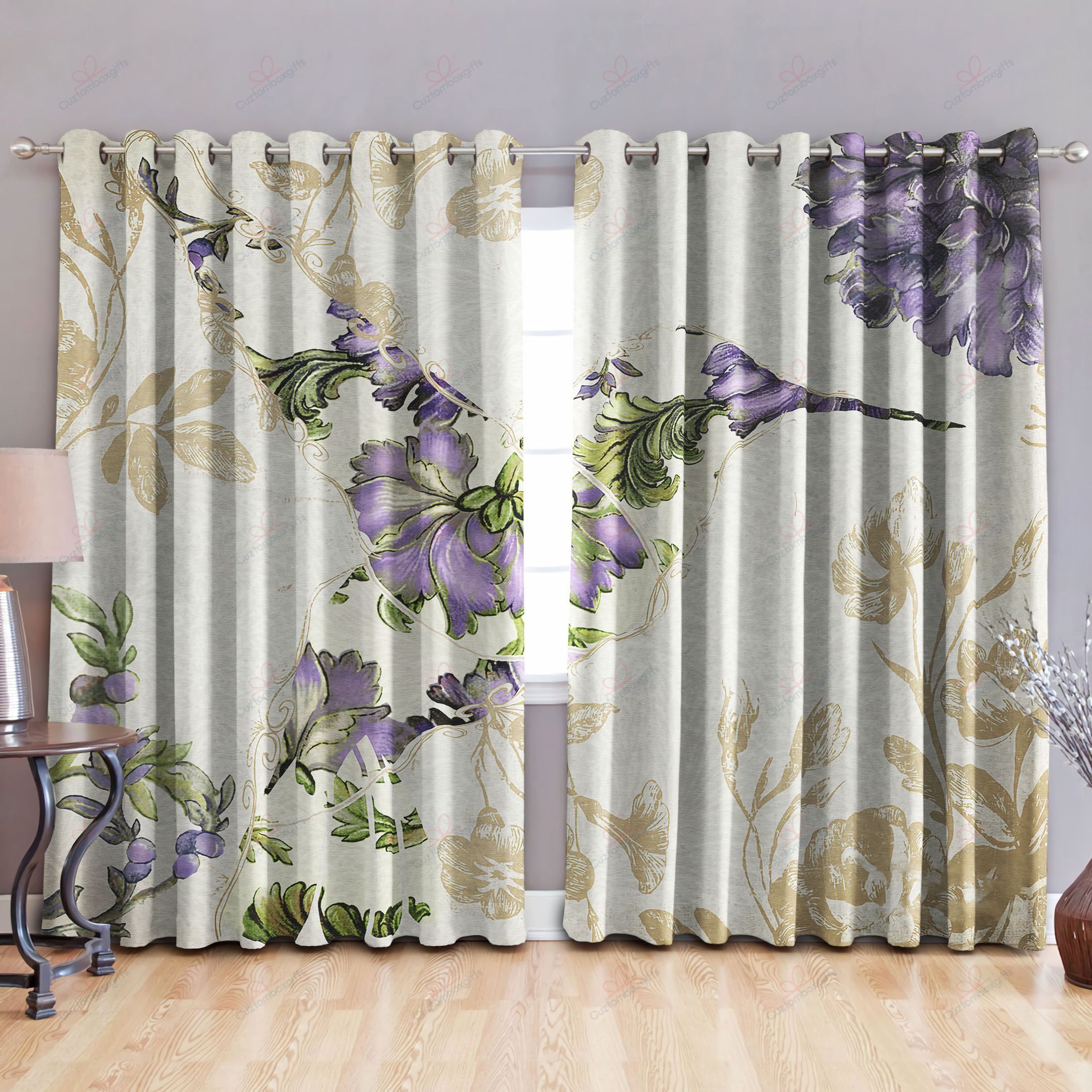 Hummingbird And Flower Printed Window Curtain Home Decor