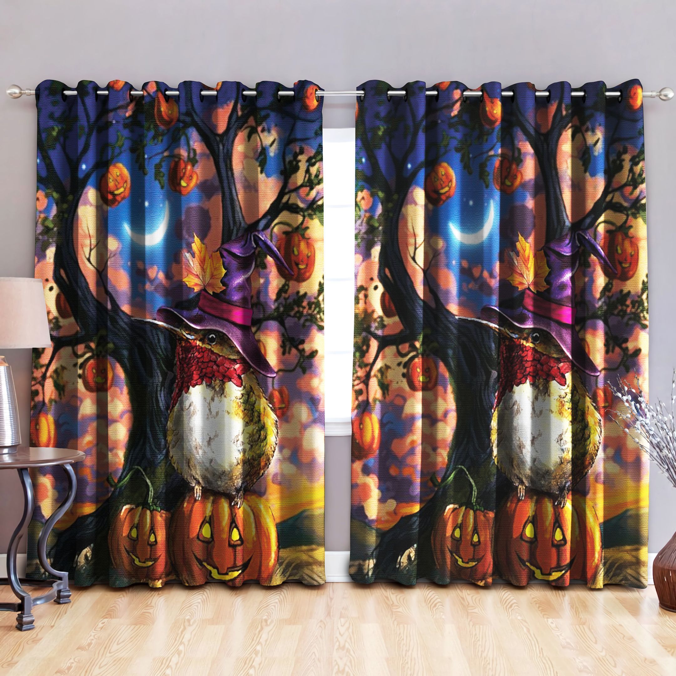 Hummingbird Halloween Theme Printed Window Curtains Home Decor