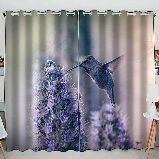 Hummingbird Purple Flower Printed Window Curtain Home Decor