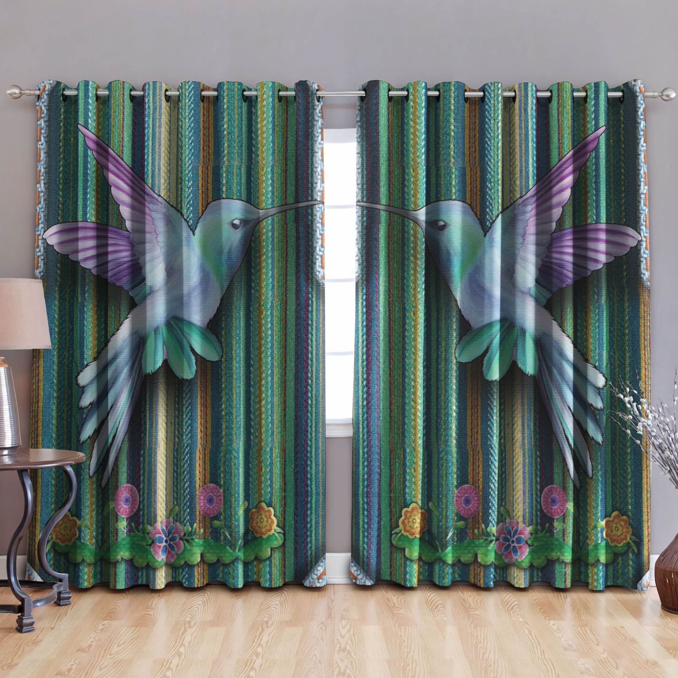 Hummingbird With Elegant Theme Printed Window Curtains Home Decor
