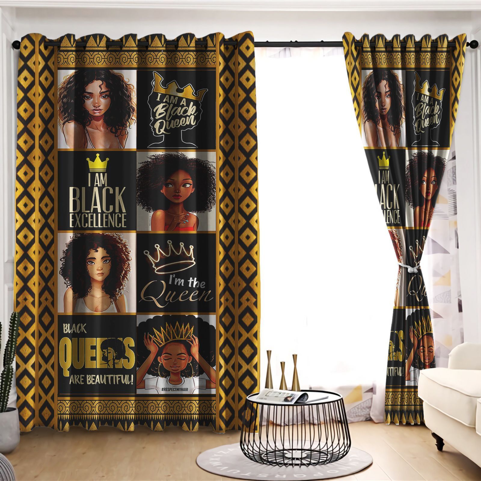 I Am Black Exellence Printed Window Curtain Home Decor