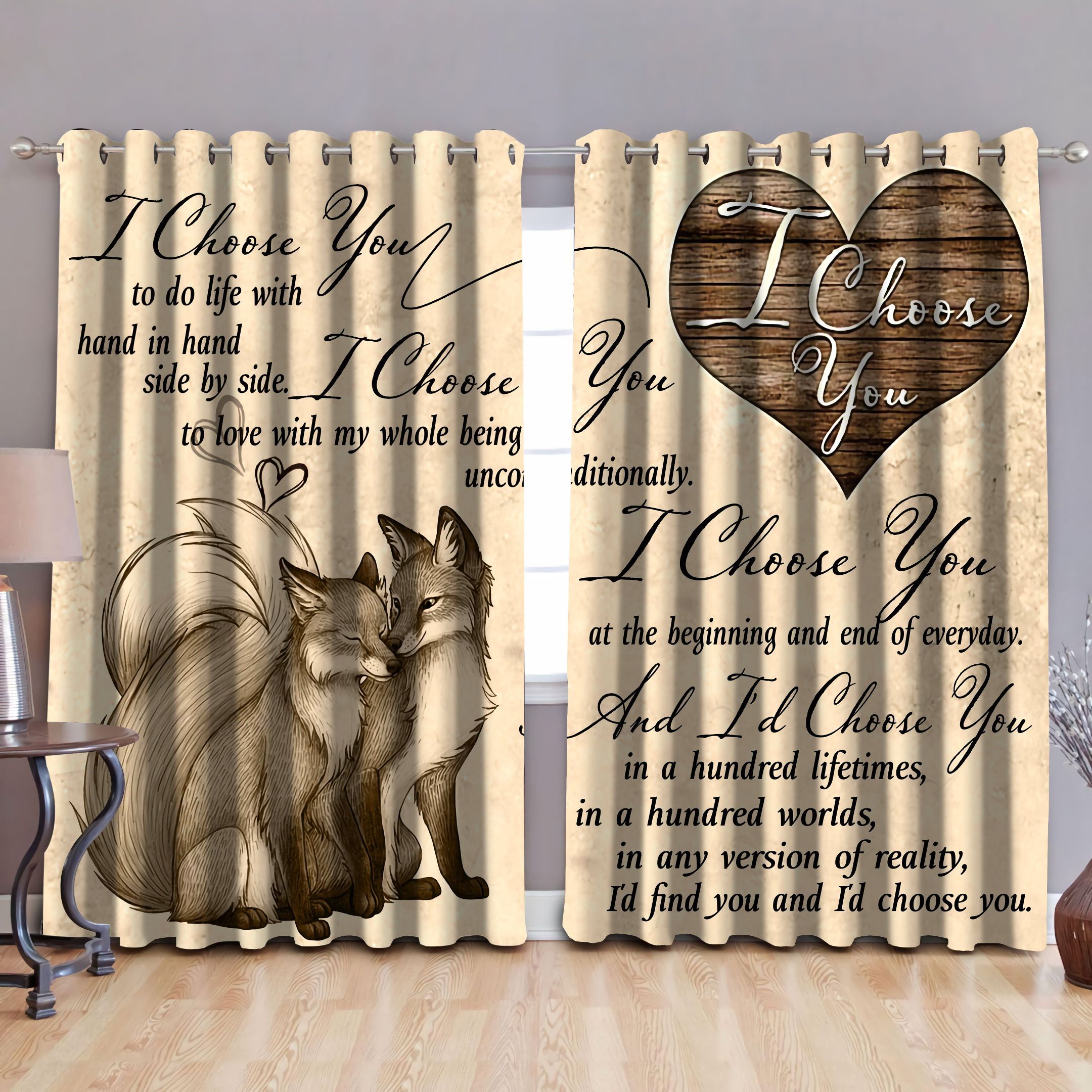 I Choose You Fox Gift For Wife Printed Window Curtain