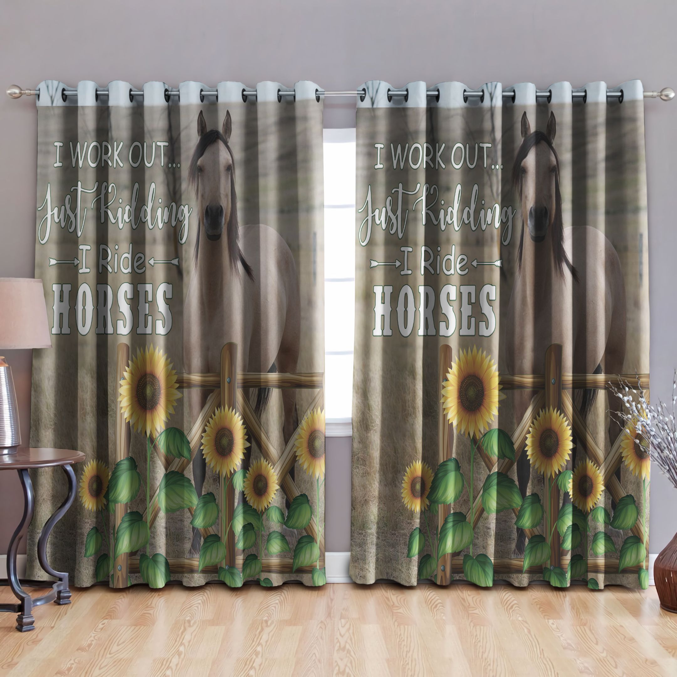 I Ride Horses Sunflower Printed Window Curtain Home Decor