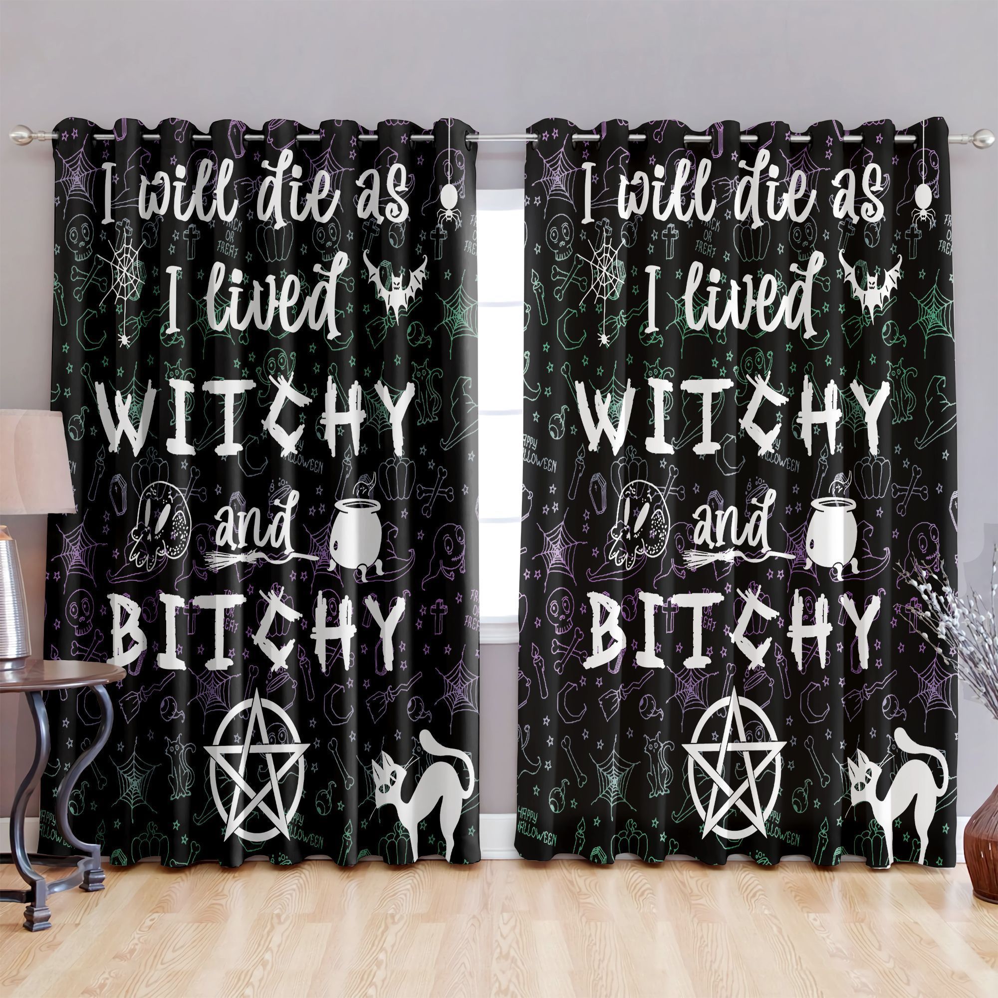 I Will Die I Lived Witchy And Bitchy Printed Window Curtains Home Decor