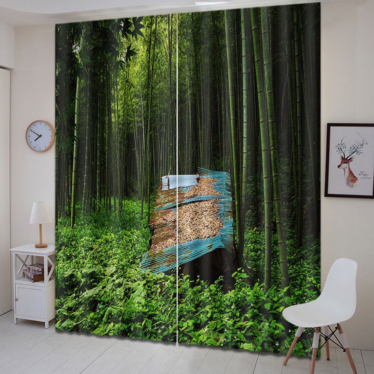 Iron House In The Bamboo Forest Printed Window Curtain Home Decor