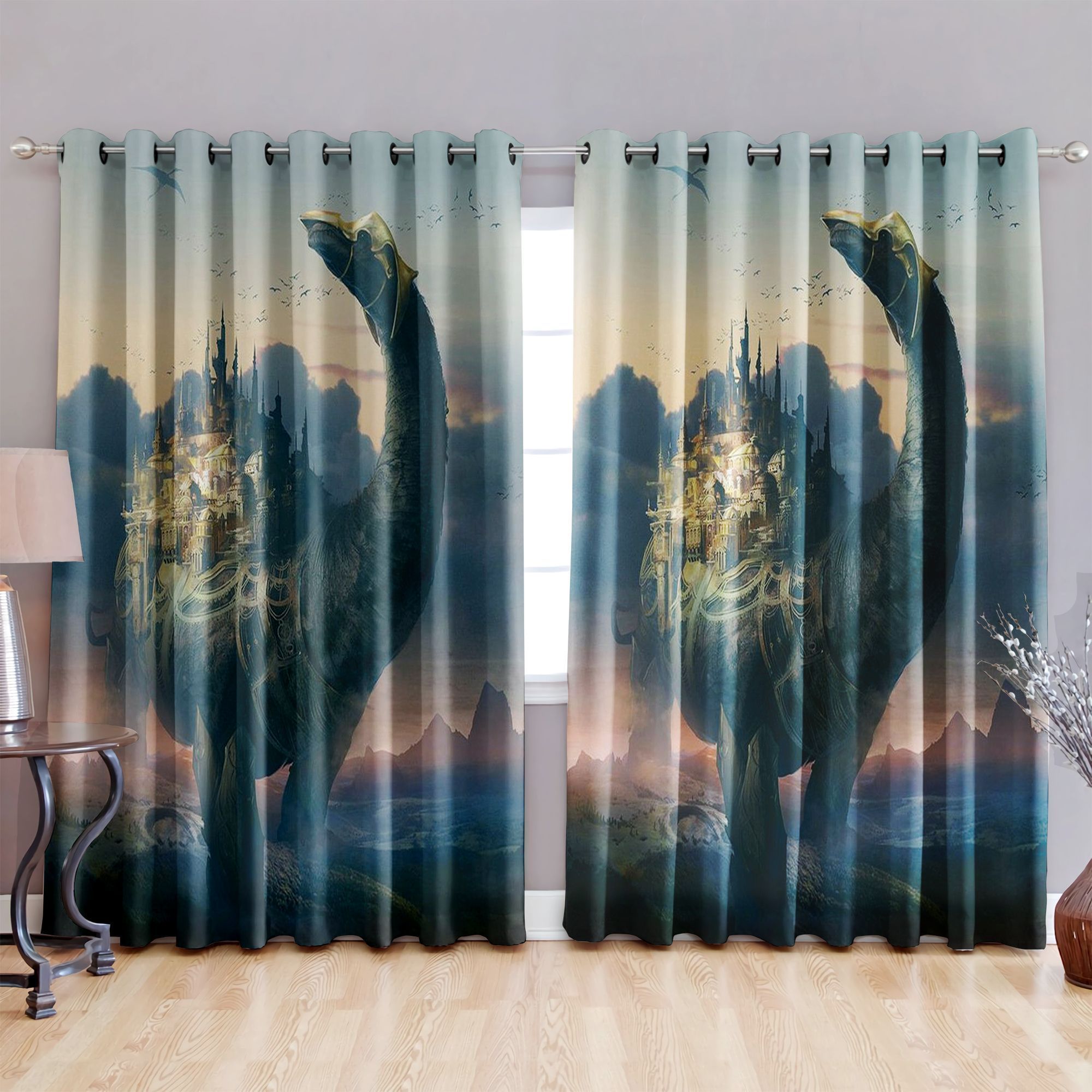Island On Dinosaur Printed Window Curtain Home Decor