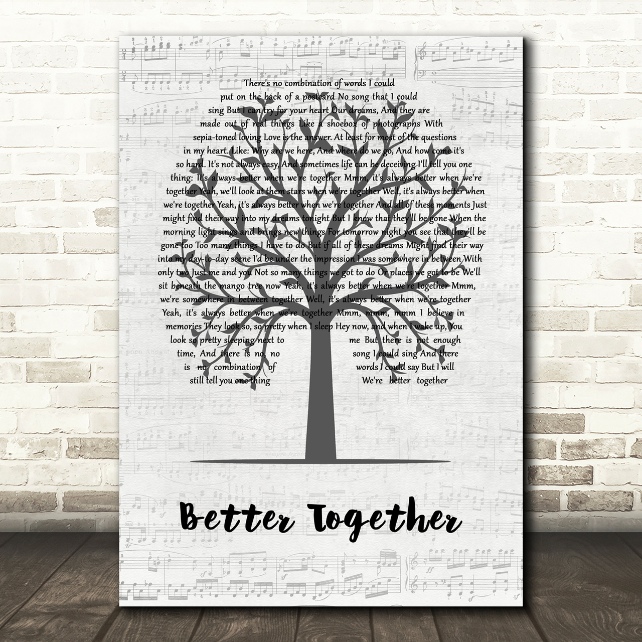 Jack Johnson Better Together Music Script Tree Song Lyric Quote Music Poster Print