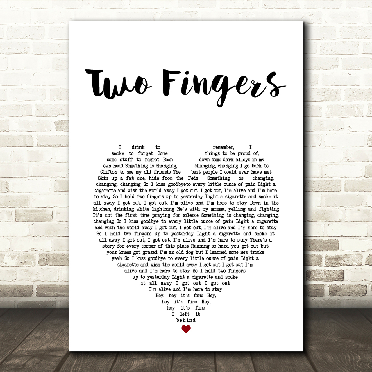 Jake Bugg Two Fingers White Heart Song Lyric Art Print