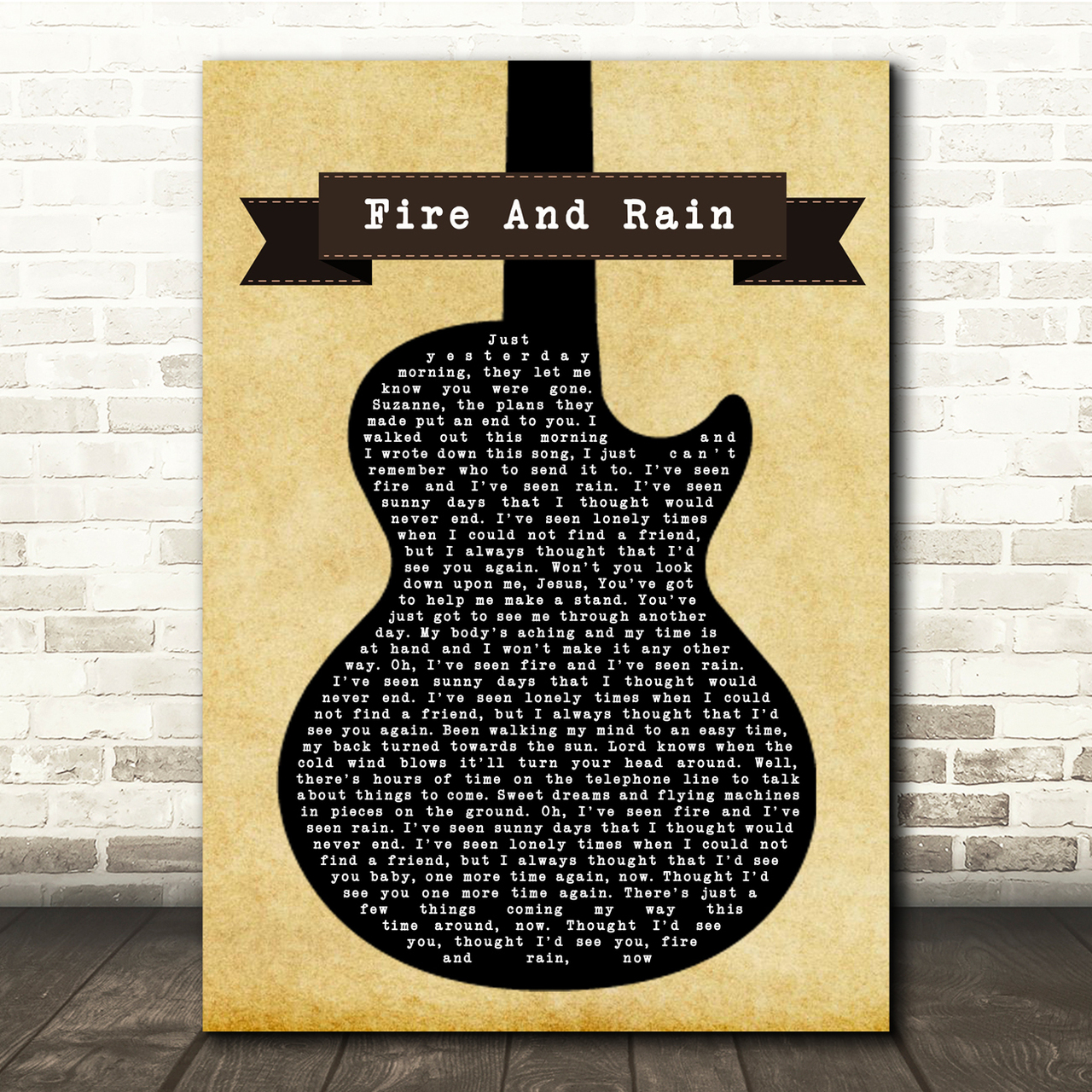 James Taylor Fire And Rain Black Guitar Song Lyric Quote Music Poster Print