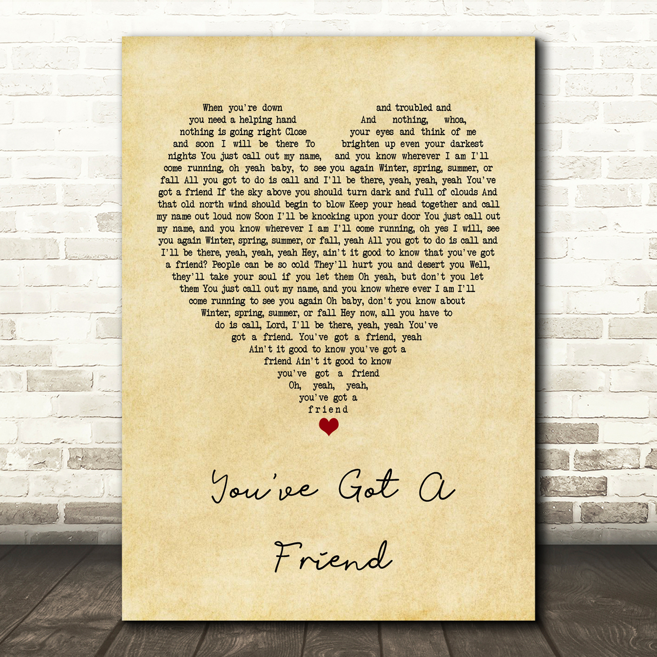 James Taylor You've Got A Friend Vintage Heart Song Lyric Print