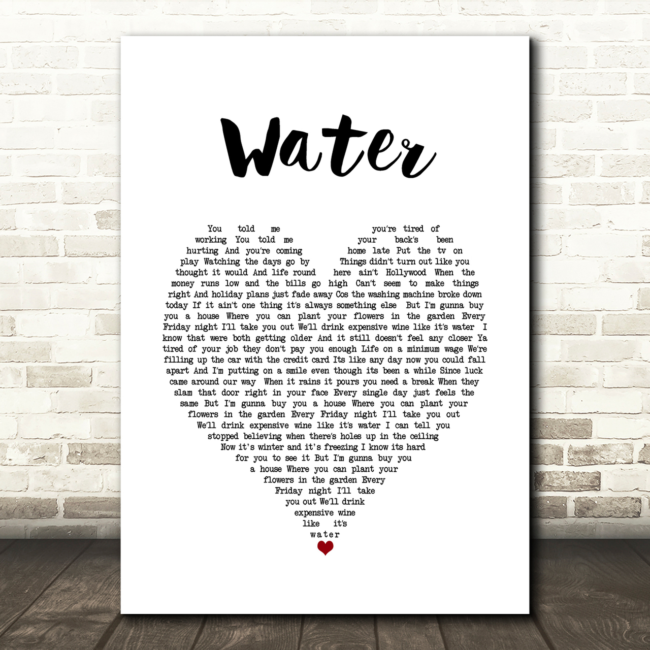 Jamie Grey Water White Heart Song Lyric Art Print