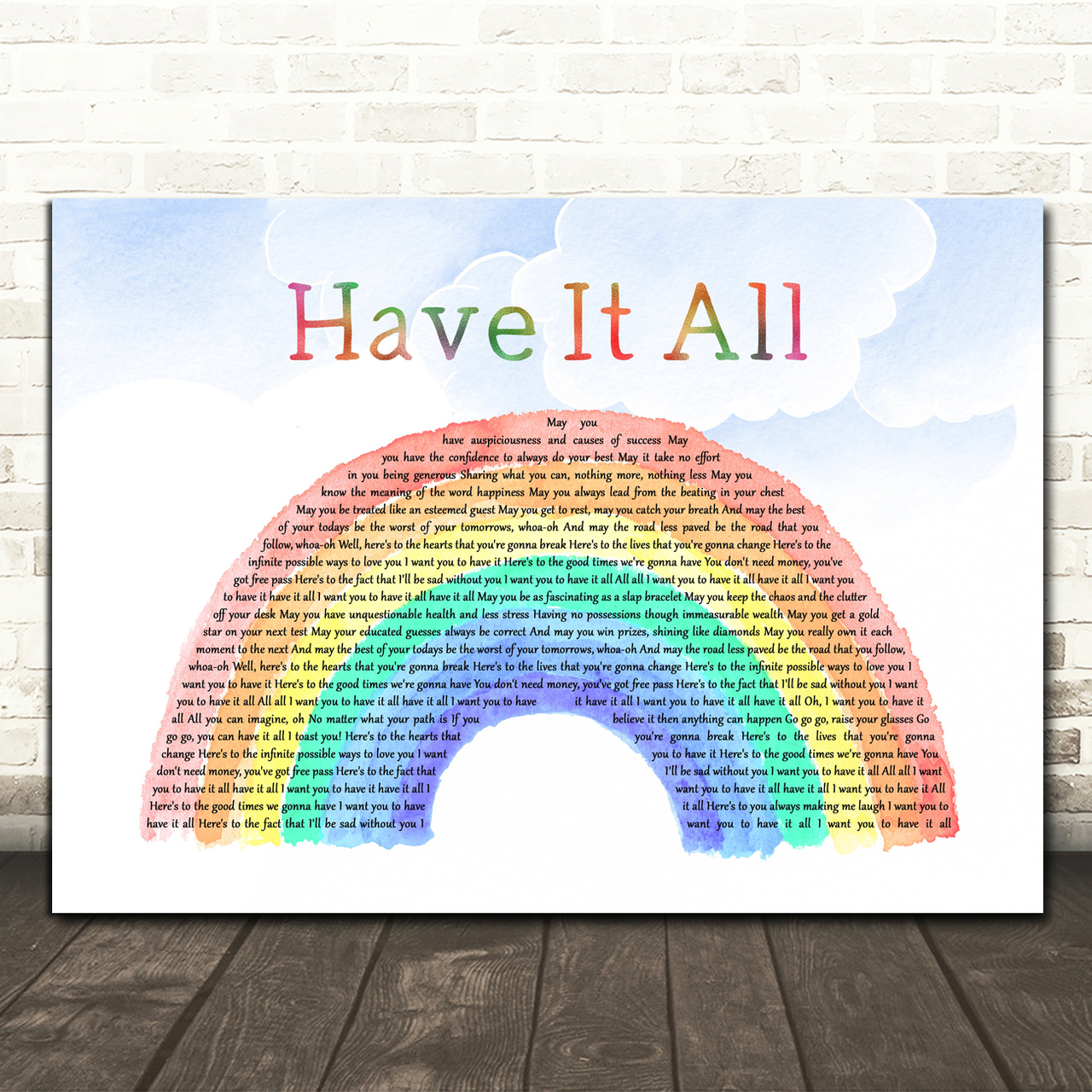 Jason mraz Have it all Watercolour Rainbow & Clouds Song Lyric Quote Music Poster Print