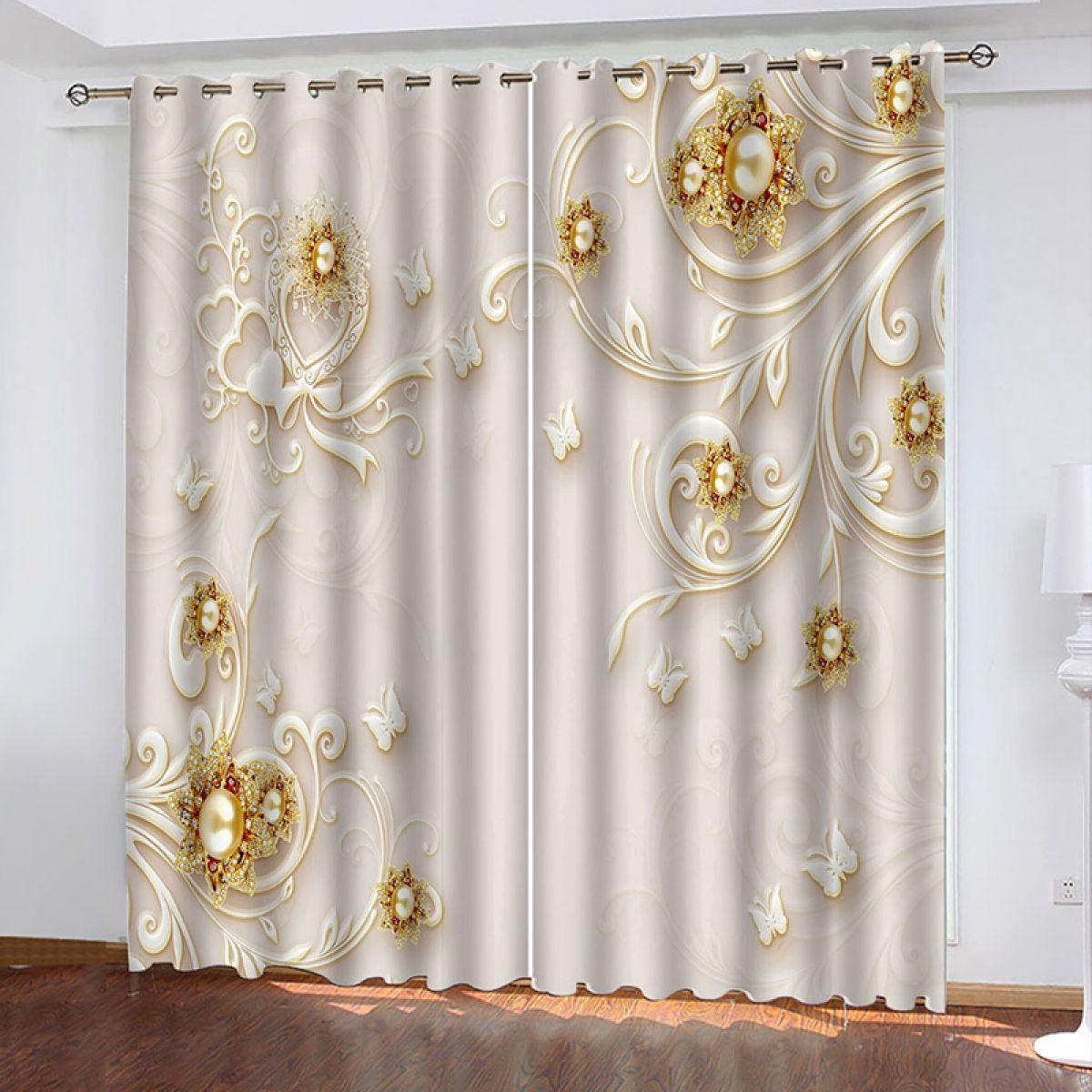 Jewelry Flowers And Carved Butterflies Printed Window Curtain Home Decor