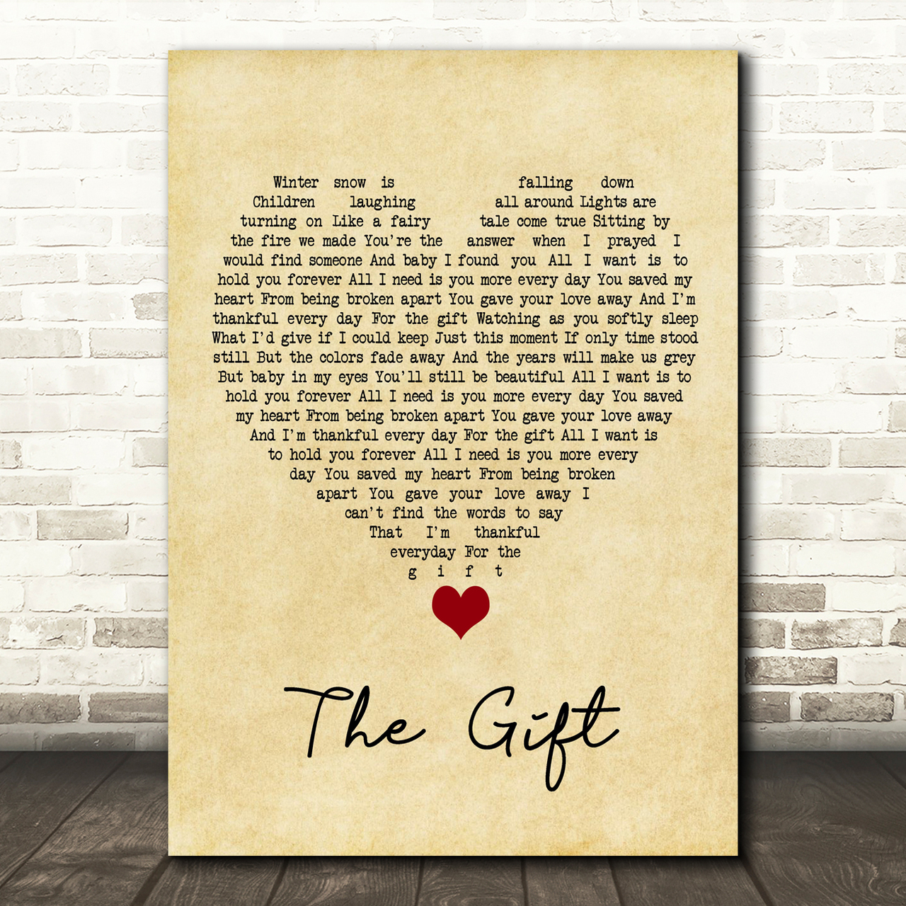 Jim Brickman The Gift Vintage Heart Song Lyric Quote Music Poster Print