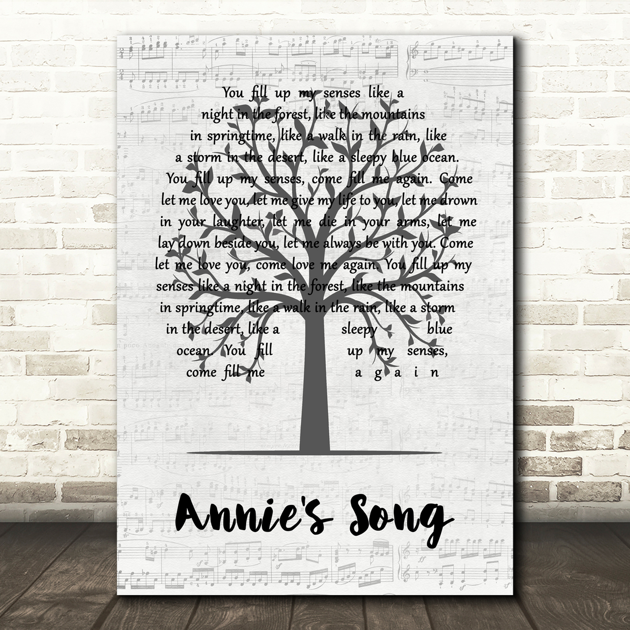 John Denver Annie's Song Music Script Tree Song Lyric Quote Music Poster Print