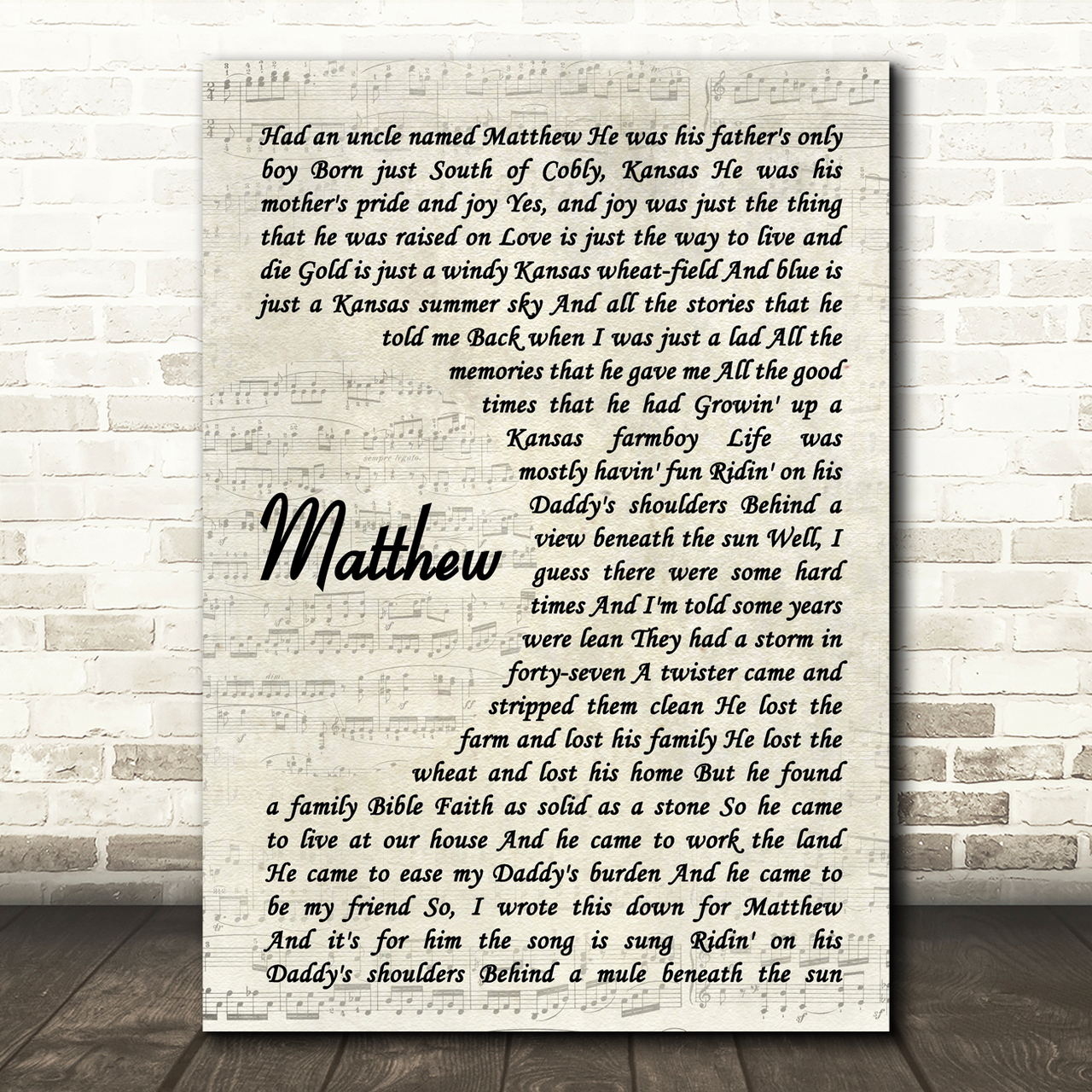John Denver Matthew Vintage Script Song Lyric Art Print