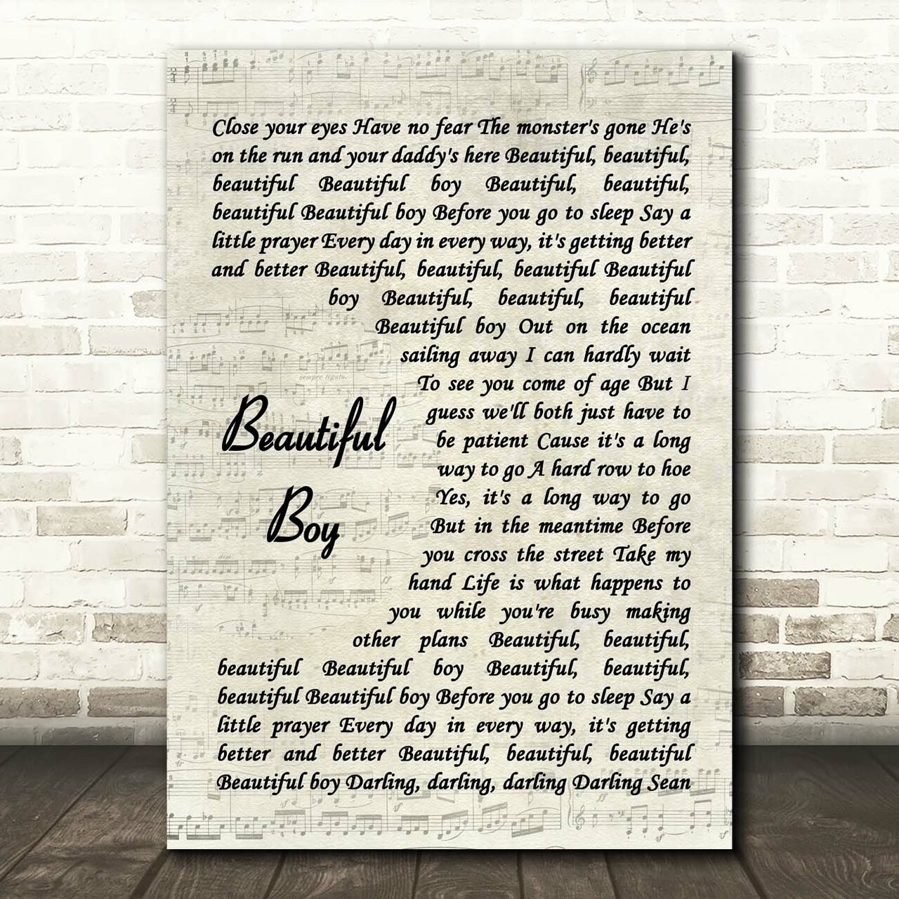 John Lennon Beautiful Boy (Darling Boy) Vintage Script Song Lyric Print