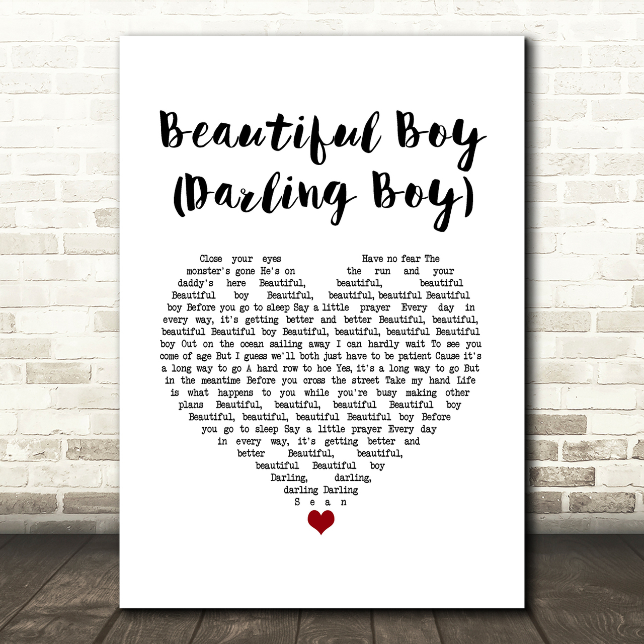 John Lennon Beautiful Boy (Darling Boy) White Heart Song Lyric Print