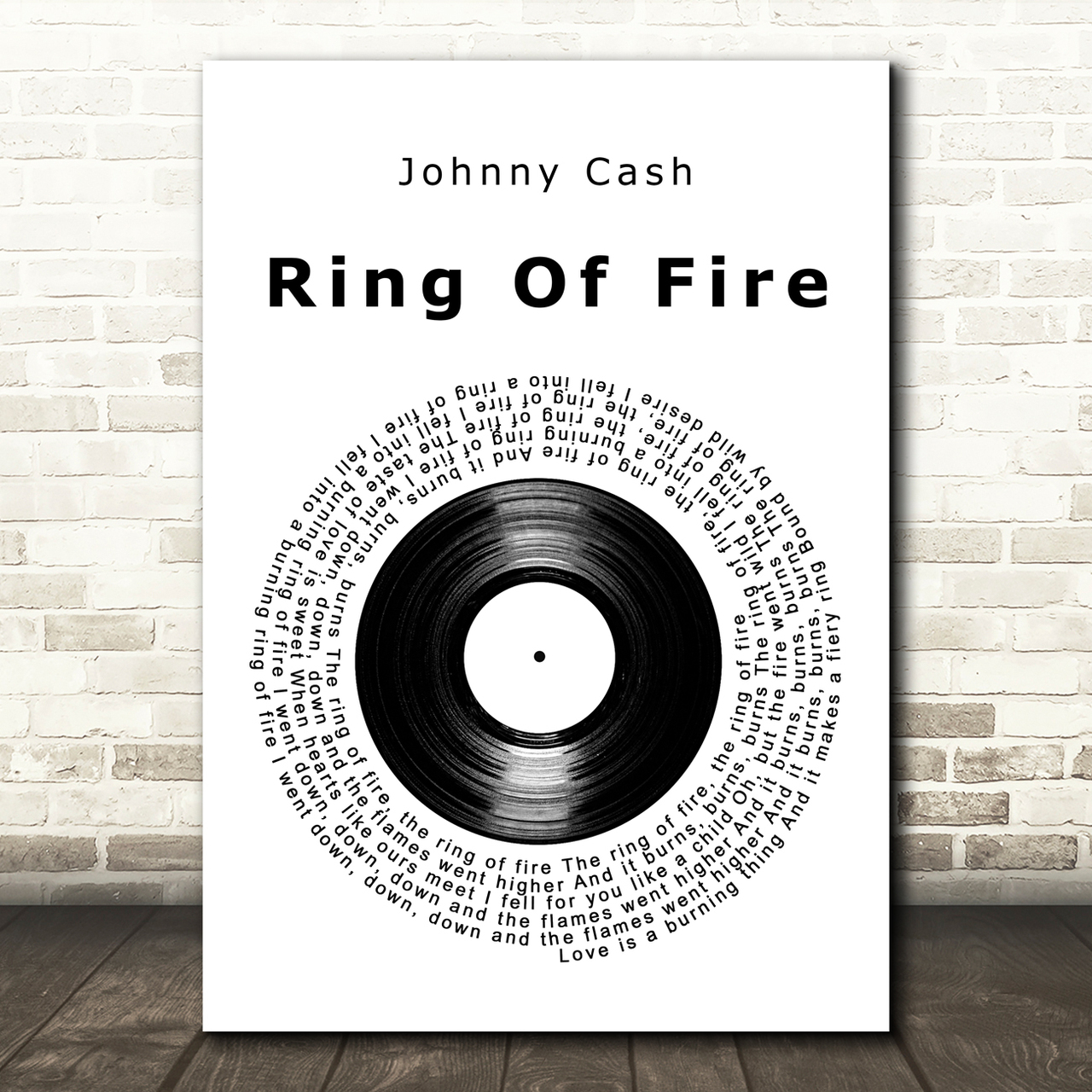 Johnny Cash Ring Of Fire Vinyl Record Song Lyric Art Print