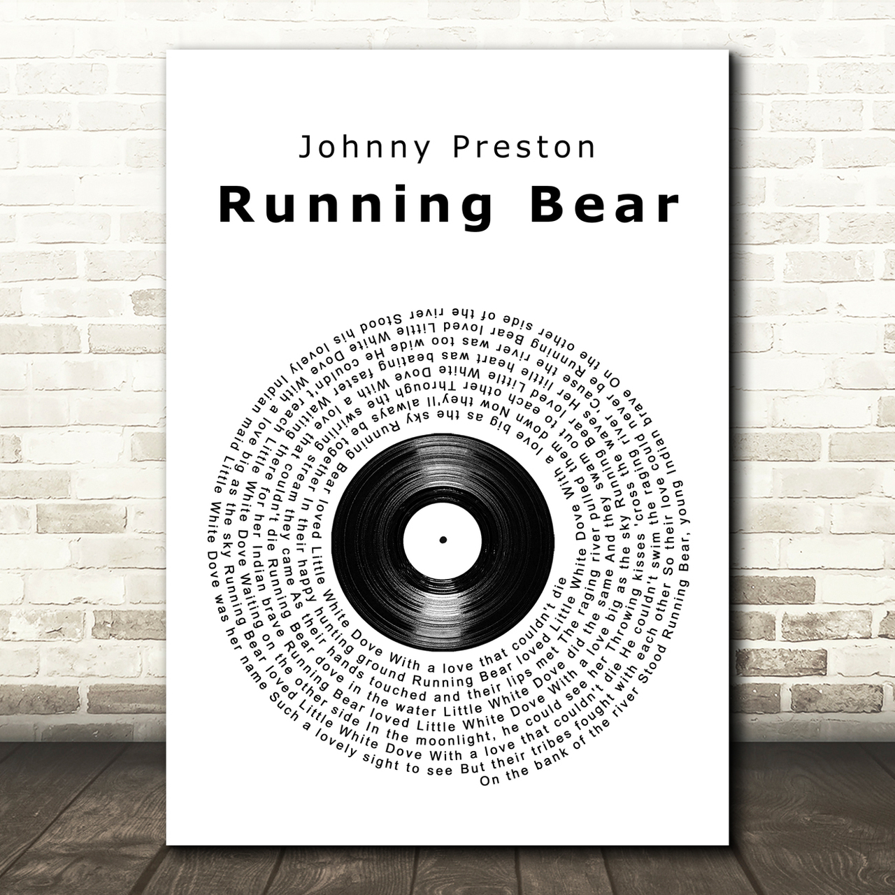 Johnny Preston Running Bear Vinyl Record Song Lyric Wall Art Print
