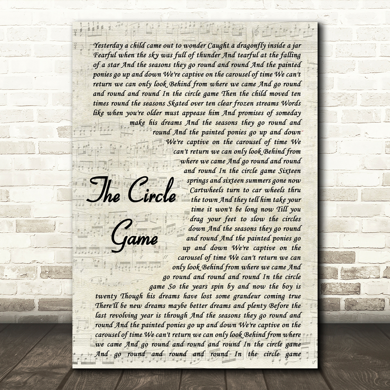 Joni Mitchell The Circle Game Vintage Script Song Lyric Music Print