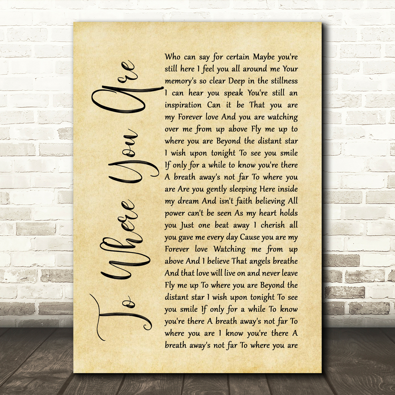 Josh Groban To Where You Are Rustic Script Song Lyric Music Print