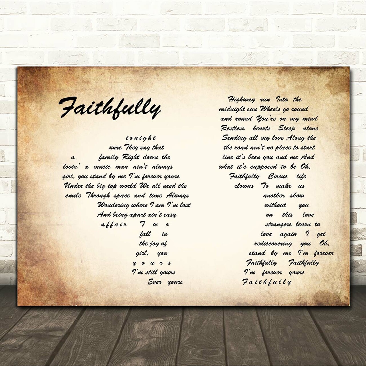 Journey Faithfully Man Lady Couple Song Lyric Print