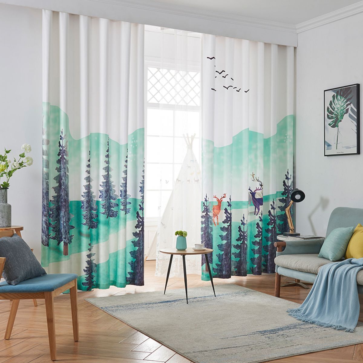 Jungle Elk Into The Forest Printed Window Curtain Home Decor