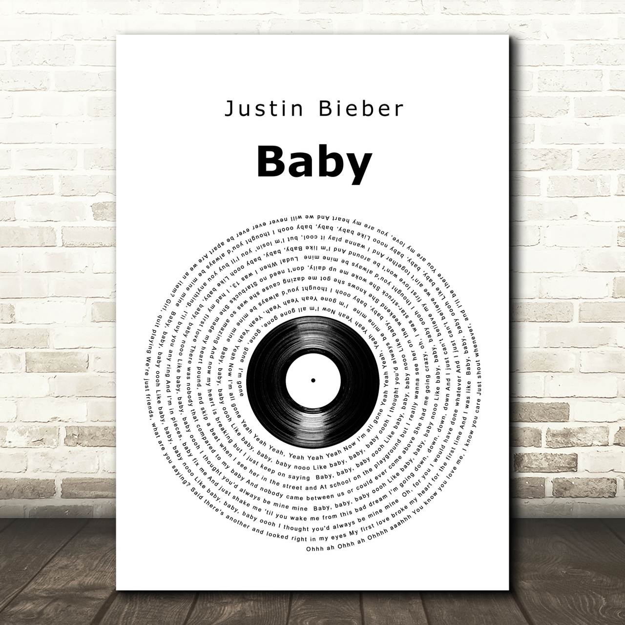 Justin Bieber Baby Vinyl Record Song Lyric Art Print