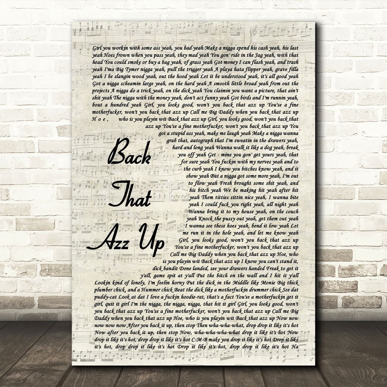 Juvenile Back That Azz Up Vintage Script Song Lyric Quote Music Poster Print