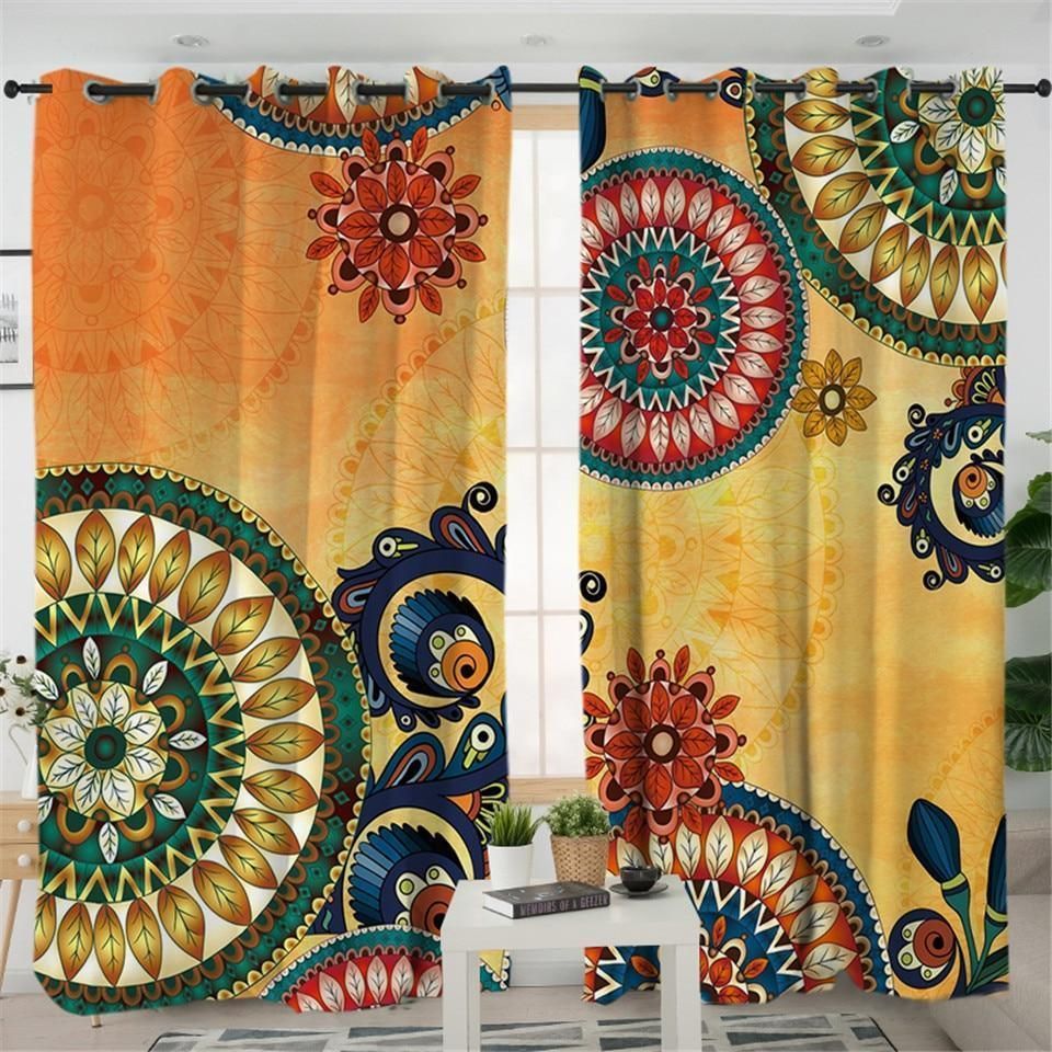 Kaleidoscope Ethnic Mandala Flowers Native American Design Window Curtains Home Decor