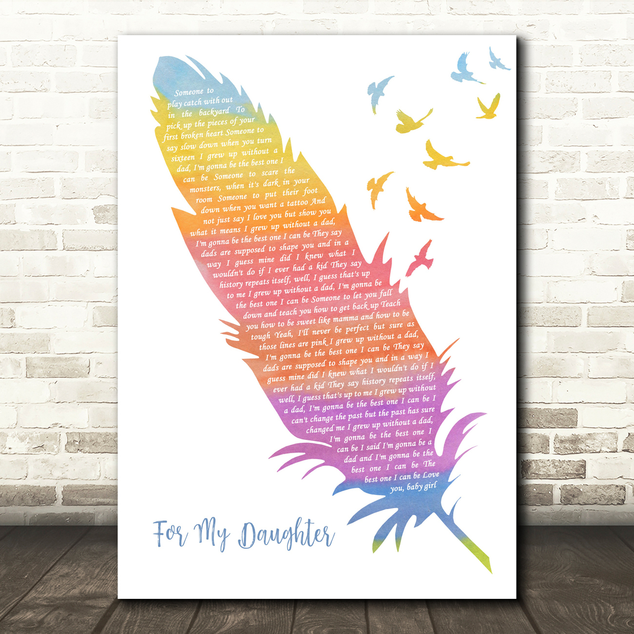 Kane Brown For My Daughter Watercolour Feather & Birds Song Lyric Art Print