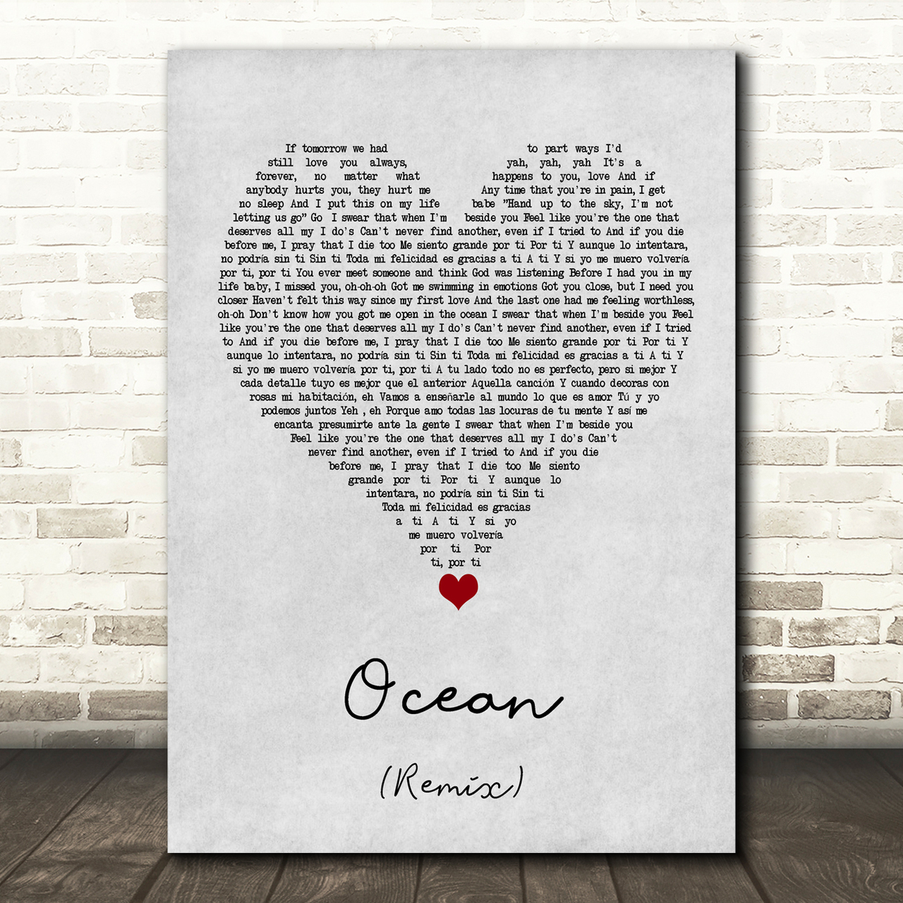 KAROL G & Jessie Reyez Ocean (Remix) Grey Heart Song Lyric Wall Art Print