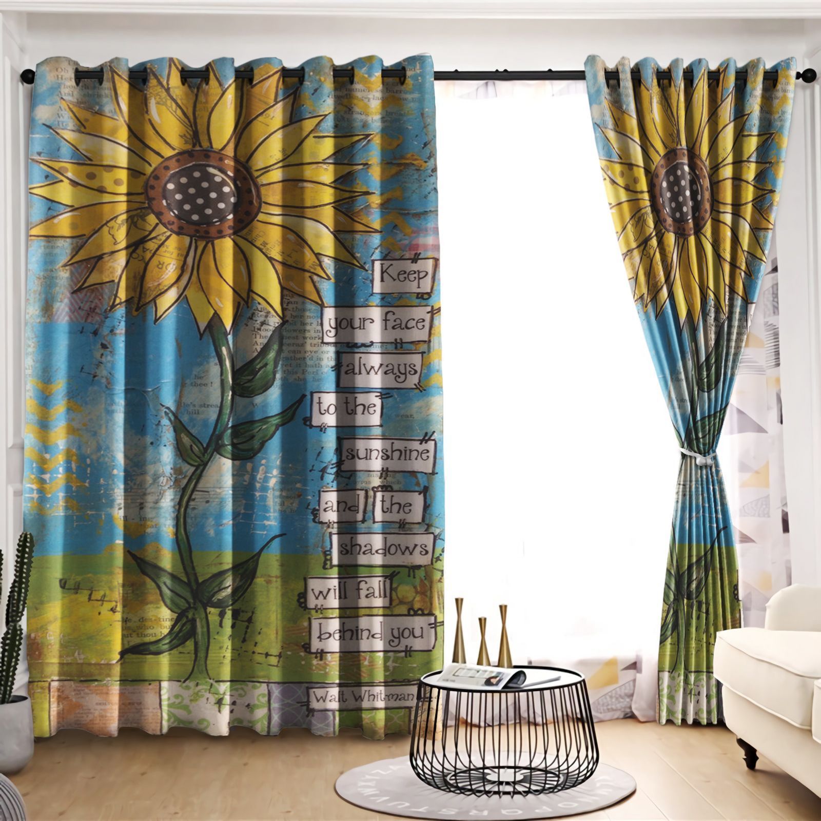 Keep Your Face Always To The Sunshine Sunflower Printed Window Curtain Home Decor