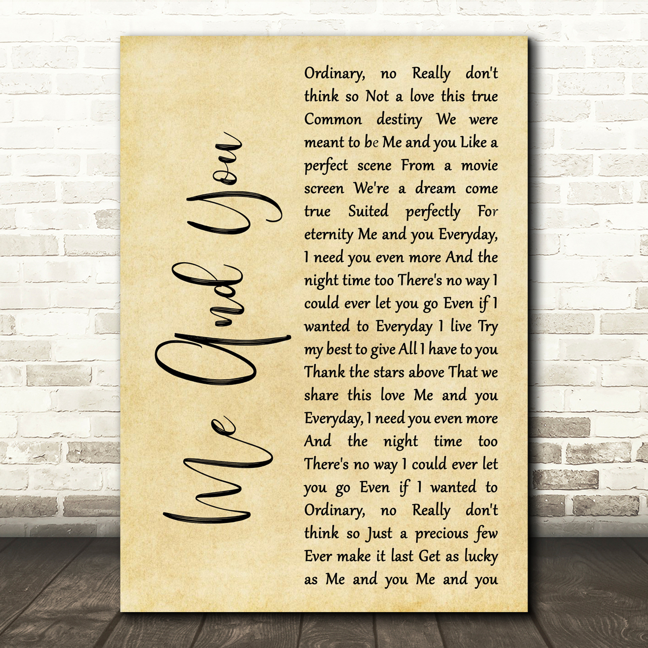 Kenny Chesney Me And You Rustic Script Song Lyric Print