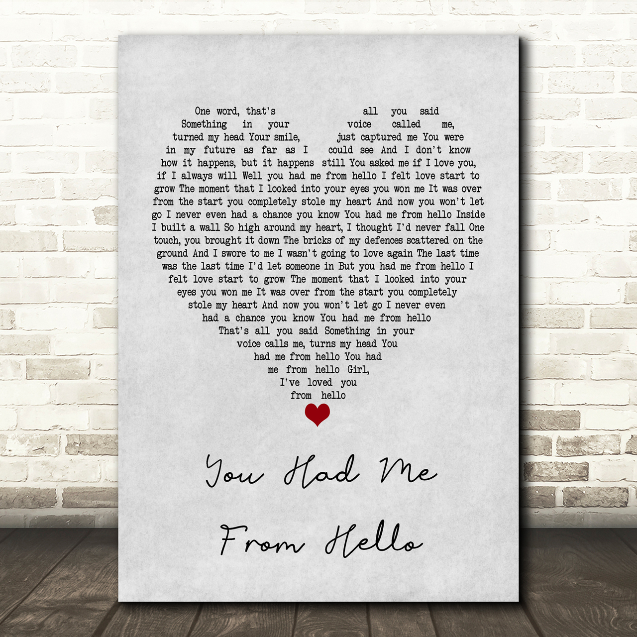 Kenny Chesney You Had Me From Hello Grey Heart Song Lyric Music Print