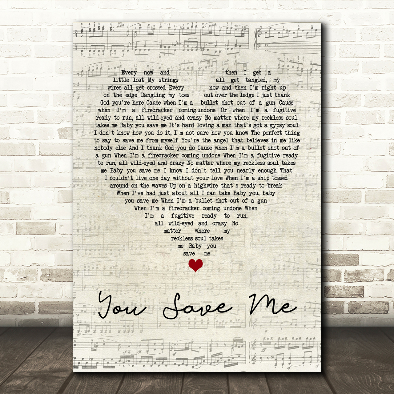 Kenny Chesney You Save Me Script Heart Song Lyric Print