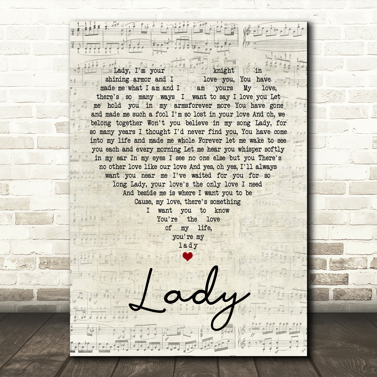 Kenny Rogers Lady Script Heart Song Lyric Print