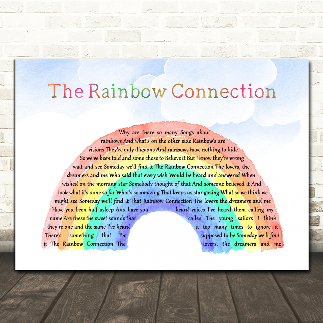 Kermit the Frog The Rainbow Connection Watercolour Rainbow & Clouds Song Lyric Quote Music Poster Print