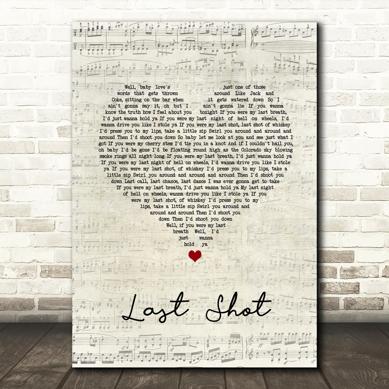 Kip Moore Last Shot Script Heart Song Lyric Quote Music Poster Print
