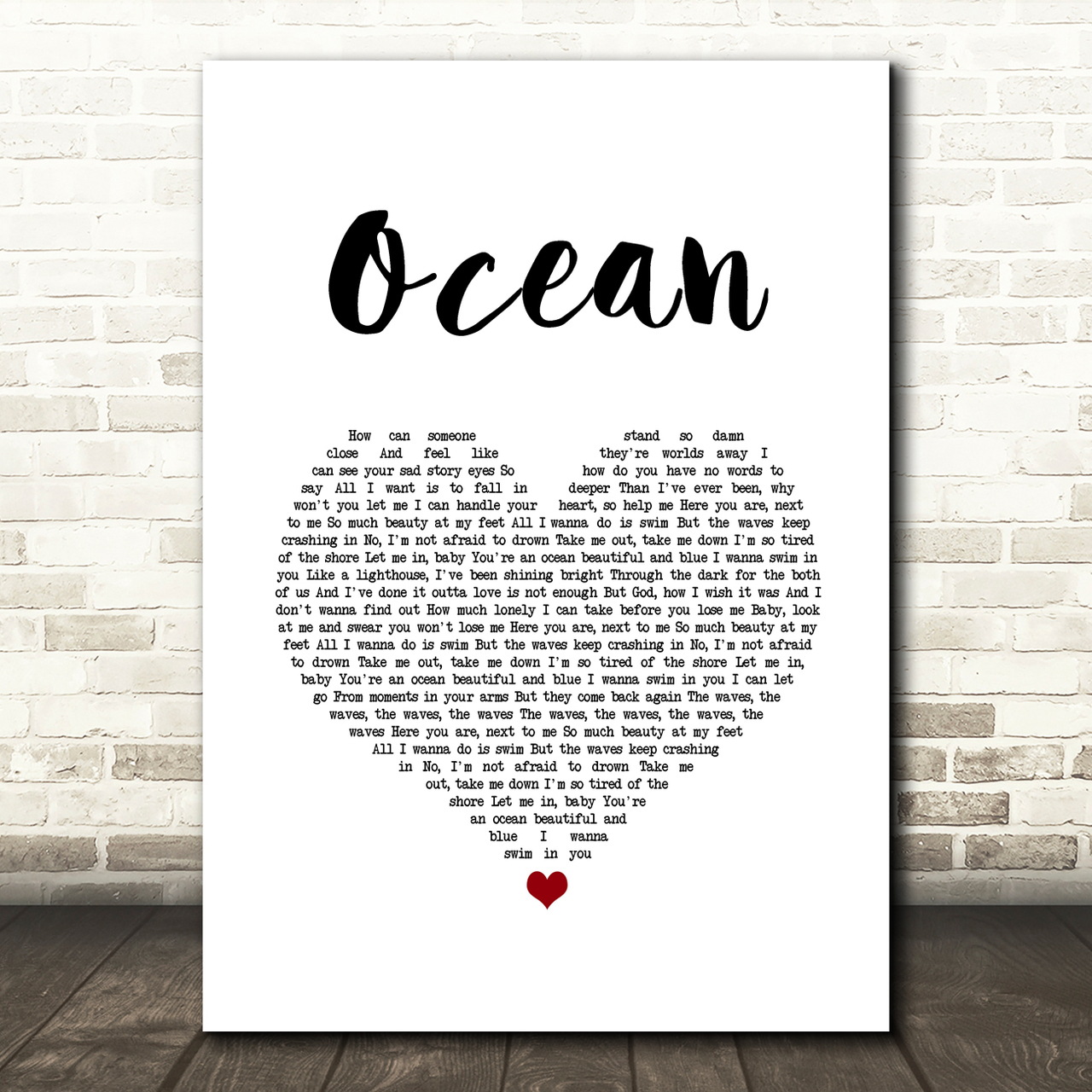 Lady Antebellum Ocean White Heart Song Lyric Art Print