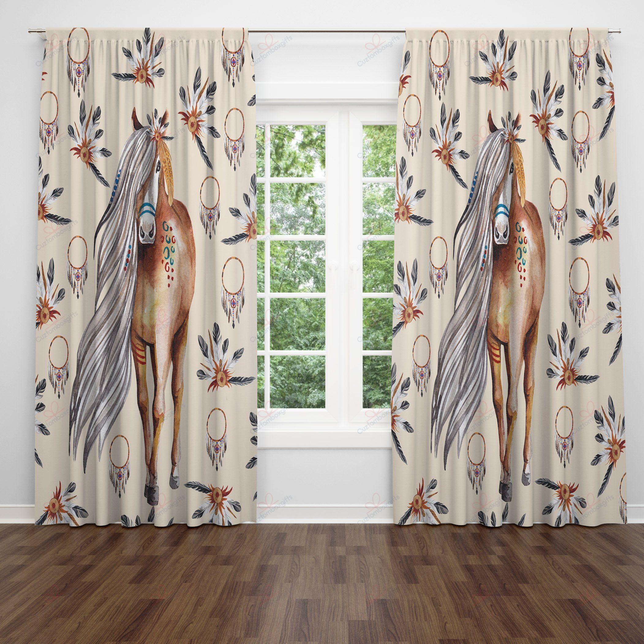 Lady Horse Printed Window Curtain Home Decor